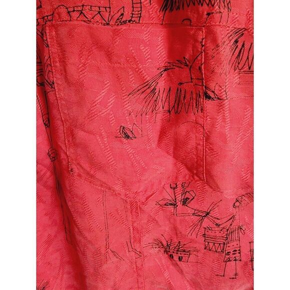 Chico's 2 100% Silk Red Black Long Slv Button-up Large Shirt Stick Figures Print - Picture 8 of 11